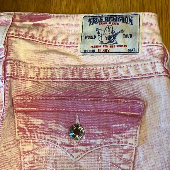 True Religion Womens Jeans Size 26 Pink Lava Acid Wash Basic Skinny Flap Pockets - Picture 4 of 10